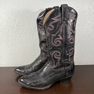 Vtg Panhandle Slim Black Exotic Ostrich Leg Cowboy Western Boots Men's 8 D